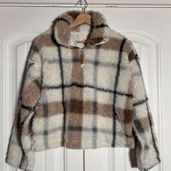 Thread & Supply Plaid Quarter-Zip Soft Sherpa Pullover Size XS - Picture 3 of 8